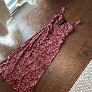 WAYF Dark Red satin dress with Square Neck